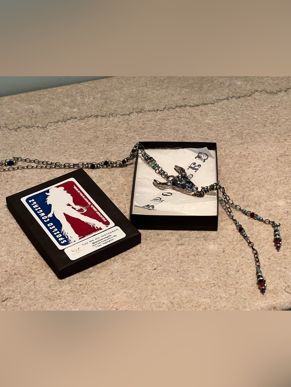 Spoiled Cowgirlz Longhorn Crystal Necklace- in box - OOAK - Picture 11 of 13